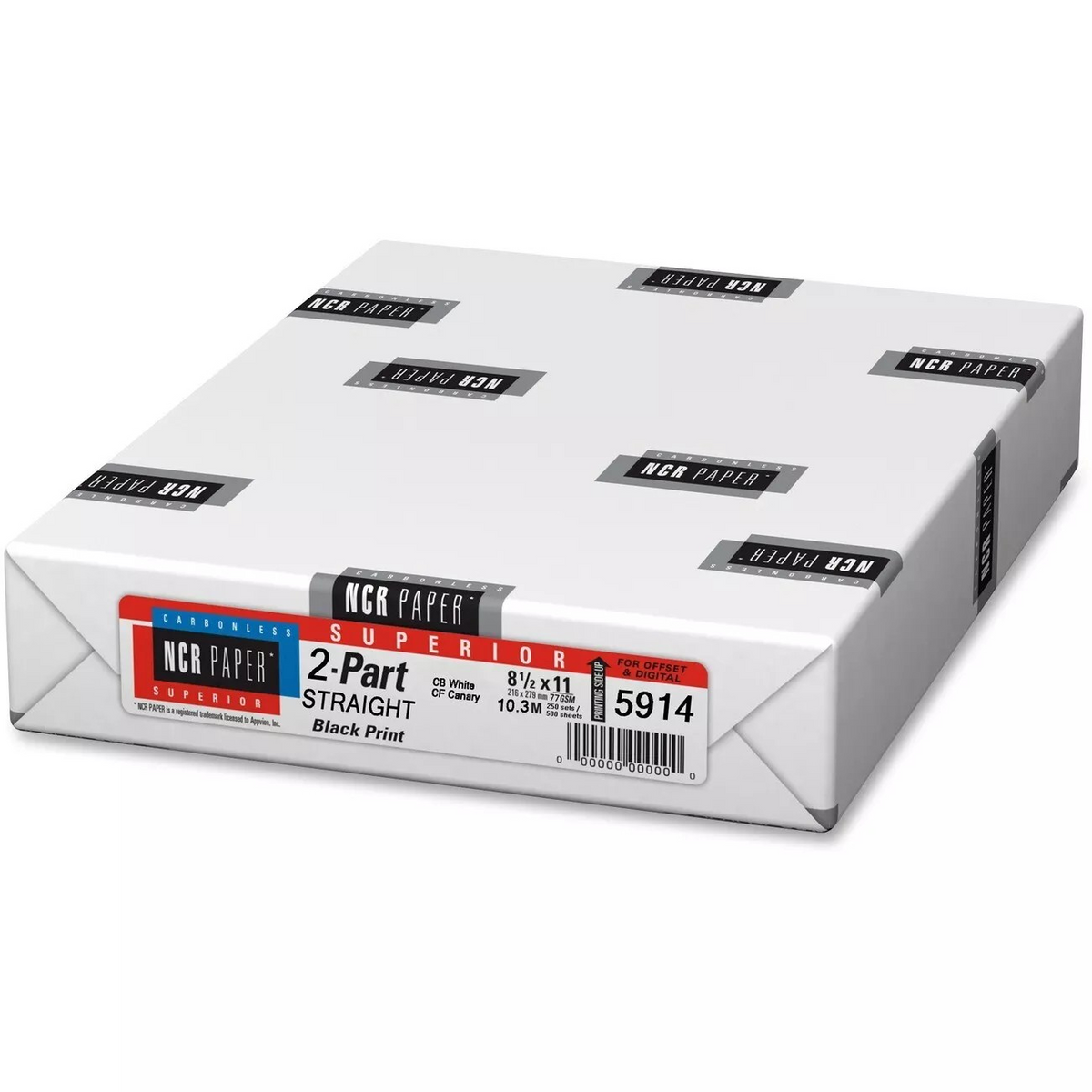 NCR Superior 8.5" x 11" 2prt Straight White/Canary Carbonless Paper, 20 lbs, 92 Brightness, 500/Ream (#5914)
