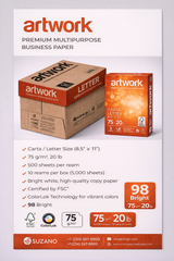 8 1/2 x 11 Artwork 20# 98 Bright 75gsm 5,000/ctn