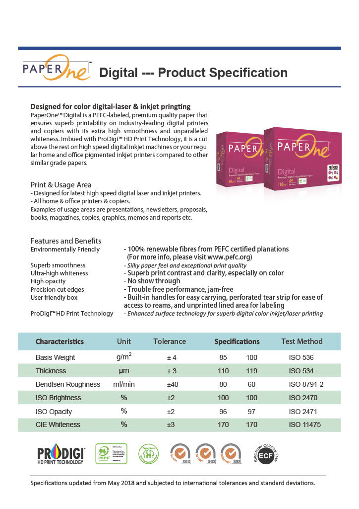 8 1/2 x 11 Paper One Digital 24# 100 Bright 85gsm 2,500/ctn