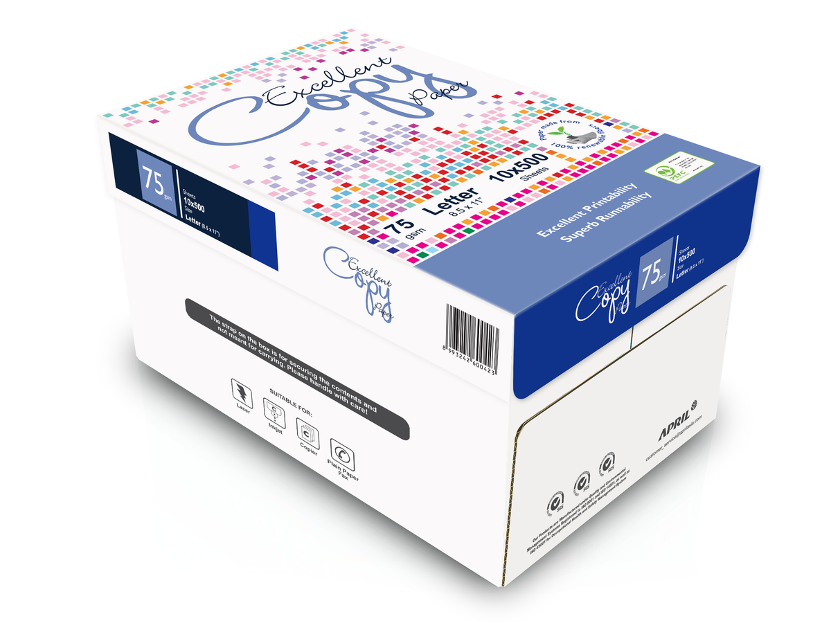 8 1/2 x 11 Excellent Copy 20# 95 Bright 75gsm 5,000/ctn