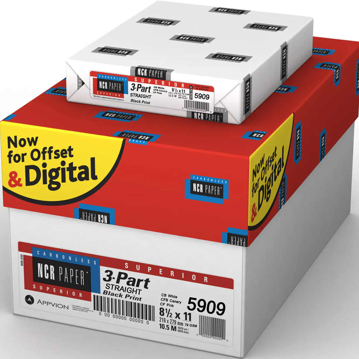 NCR Superior 8.5" x 11"  3prt Straight White/Canary/Pink Carbonless Paper, 20 lbs 92 Brightness, 500/Ream (#5909)