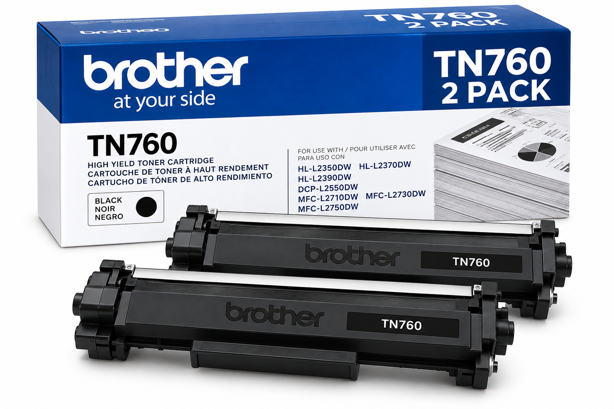 Brother TN760 High-Yield Black Toner Cartridge – 2 PACK