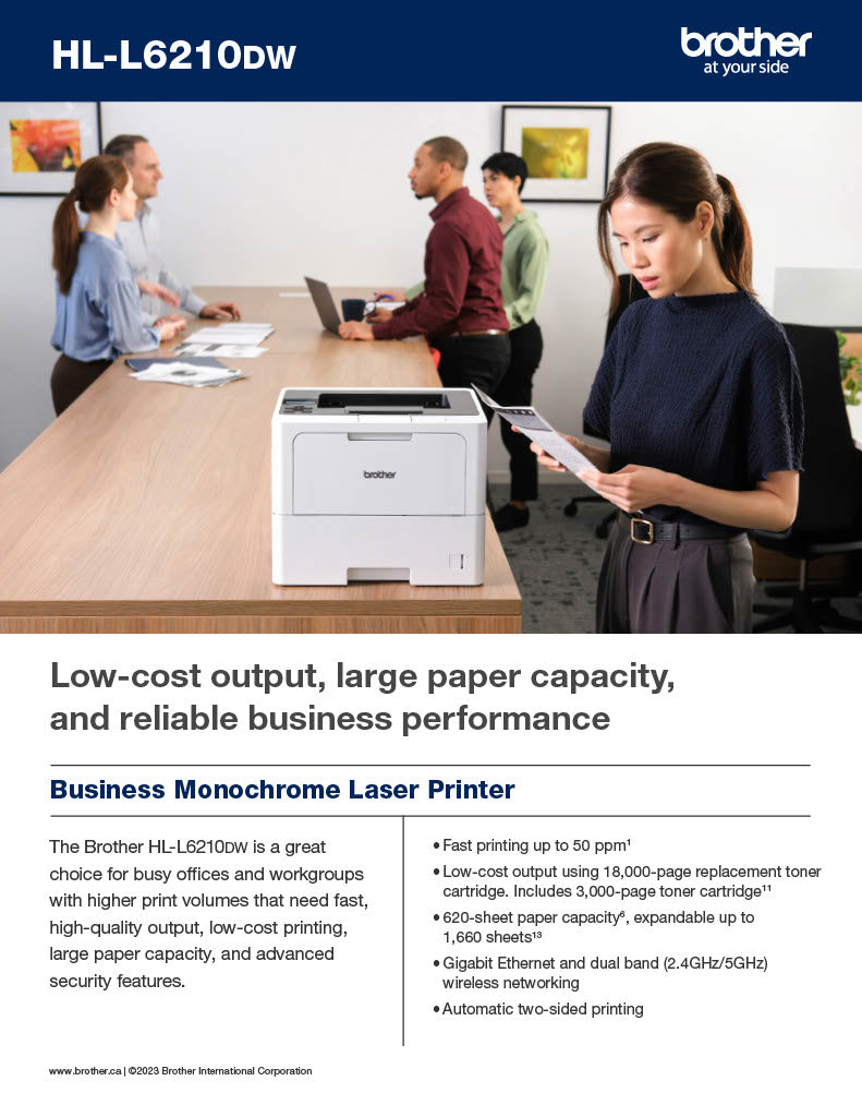 Brother HL-L6210DW Wireless Business Monochrome  Laser Printer with Large Paper Capacity, Wireless Networking, and Duplex Printing, Monochrome