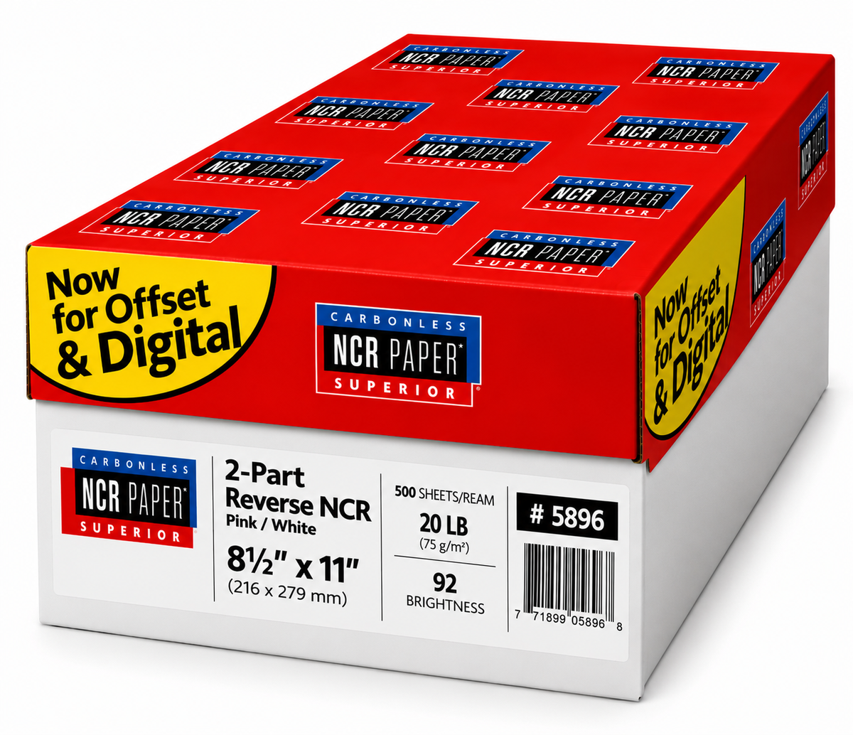 NCR Superior 8.5" x 11"  2prt Reverse Pink/White Carbonless Paper, 20 lbs, 92 Brightness, 500/Ream (#5896)