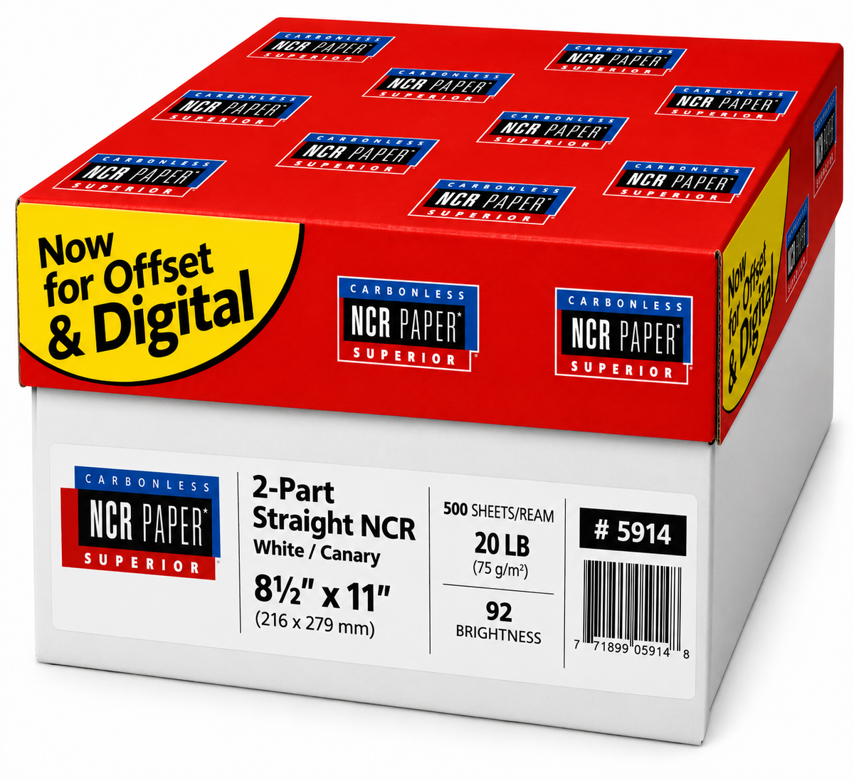 NCR Superior 8.5" x 11"  2prt Straight White/Canary Carbonless Paper, 20 lbs, 92 Brightness, 500/Ream (#5914)