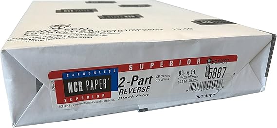 NCR Superior 8.5" x 11"  2prt Reverse Canary/White Carbonless Paper, 20 lbs, 92 Brightness, 500/Ream (#5887)